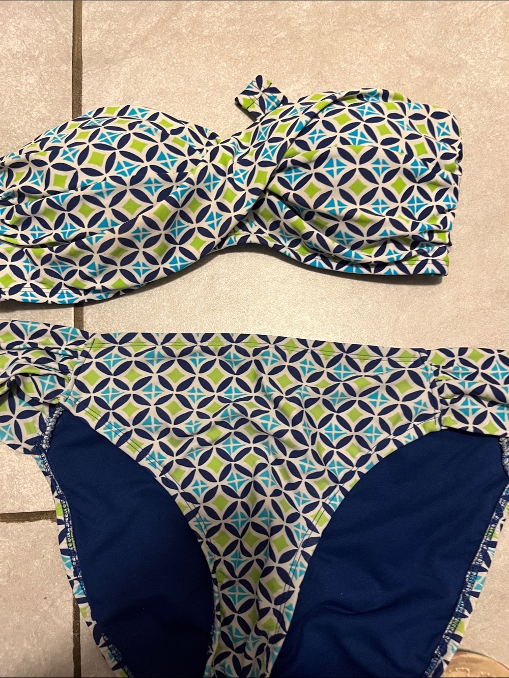 STYLUS Blue White Green Patterned Bandeau Bikini
